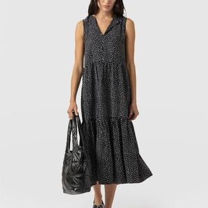Saint & Sofia Black & White Polka Dot Maxi Dress 8 Sleeveless Tiered Ruffle Hem